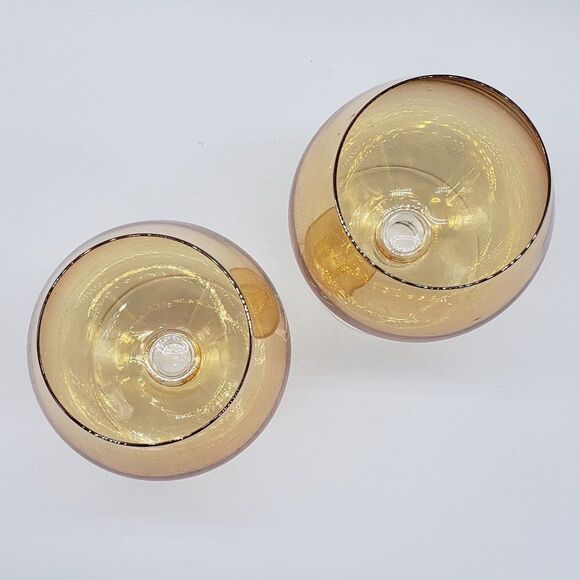 Set of 2 Iridescent Amber Glass 6" Brandy Snifters - Picture 7 of 10